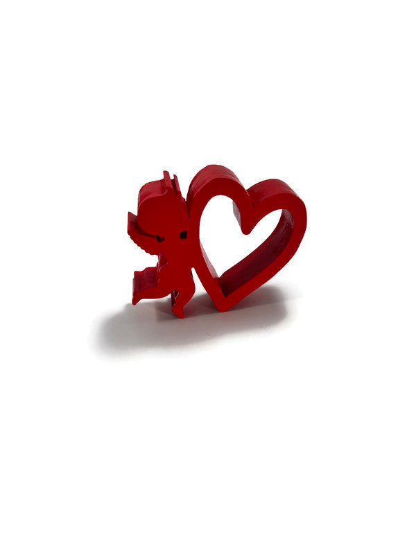 Handcrafted Valentines Day Hearts and Cupid Trivet and 2 Red Matching Napkin Rings Set
