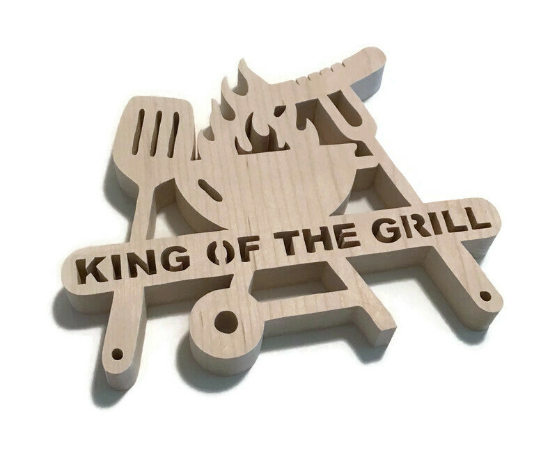 King of The Grill Kitchen Trivet Hot Pad 8" x 6" Solid Maple