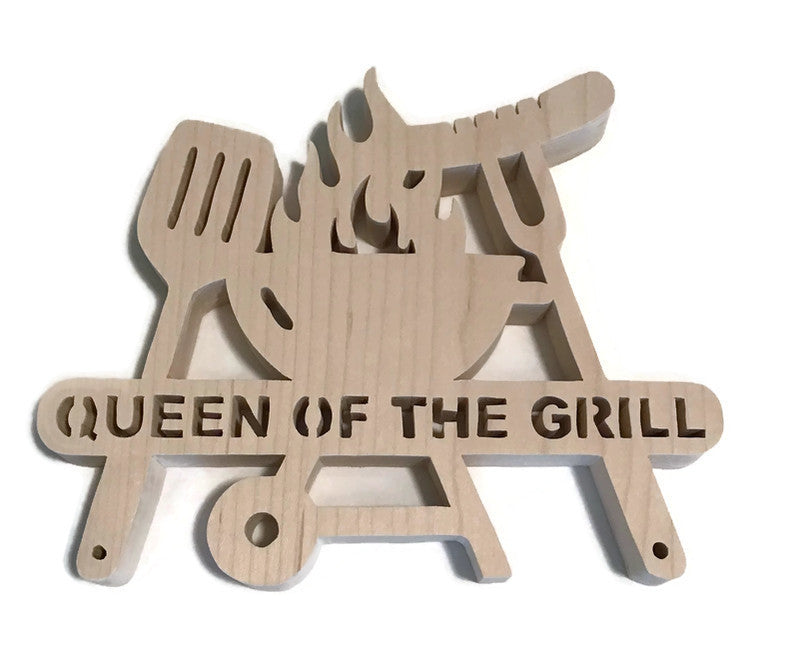 Queen of The Grill Kitchen Trivet Hot Pad 8" x 6" Solid Maple