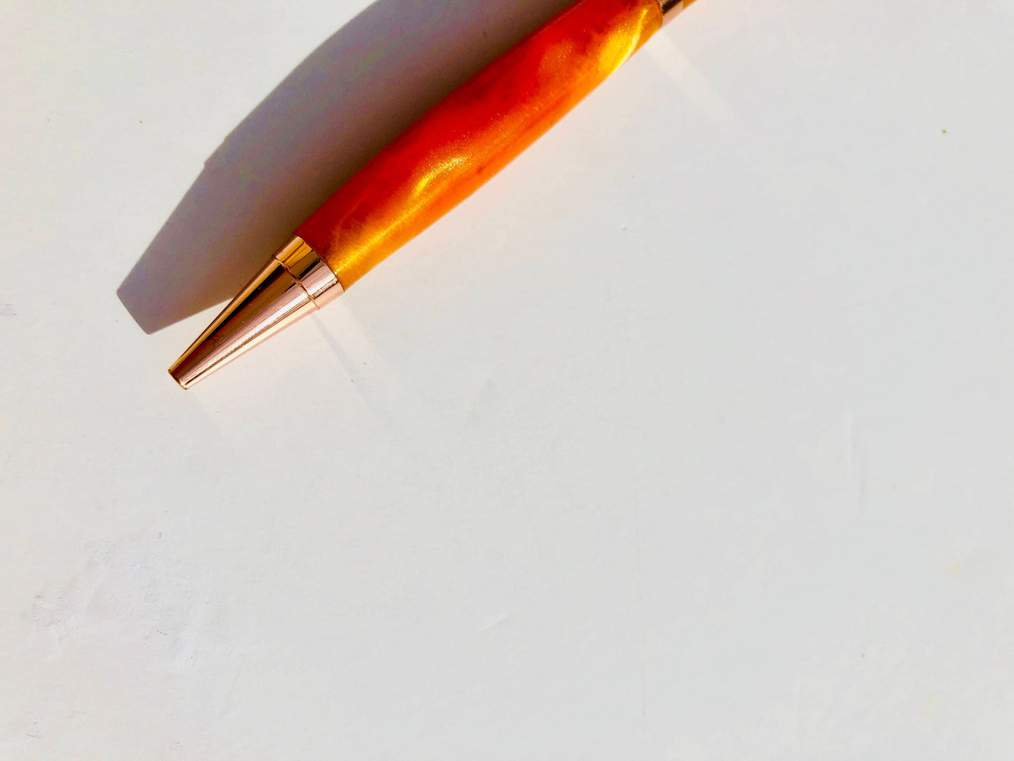 Pen Black Ink Medium Point Refillable Orange Acrylic Rose Gold Accents