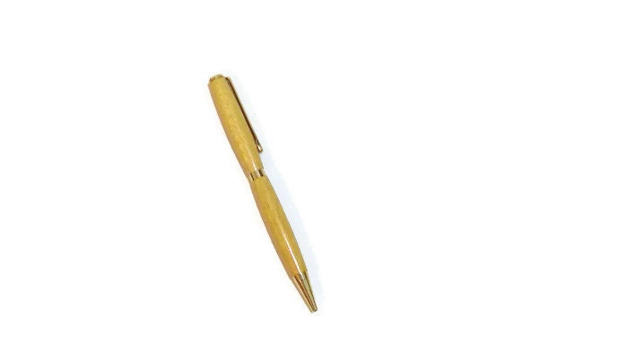 Black Ink Refillable Twist Pen in Yellow Heart Wood and Goldtone Accents