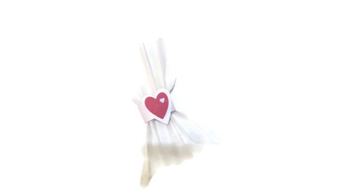 Napkin Rings Party Decor White with Red Hearts Set of 10