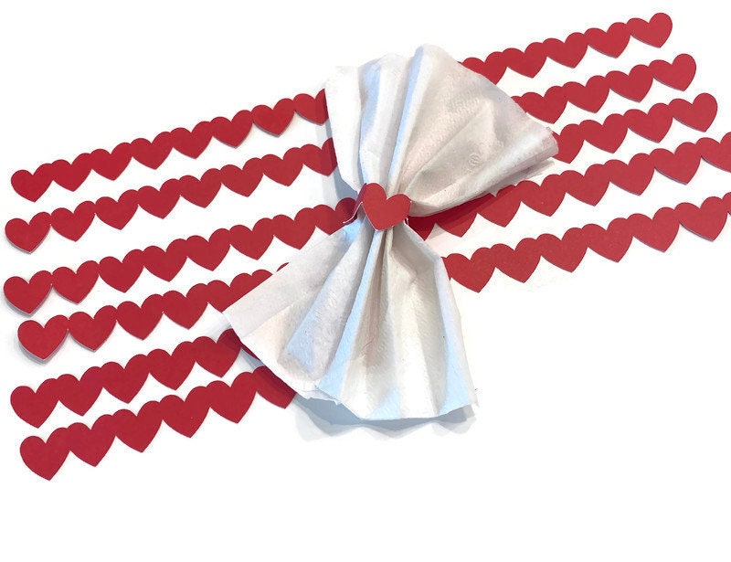 Paper Napkin Rings Red Hearts for Valentines Day Romantic Dinner Wedding Decor Set of 12