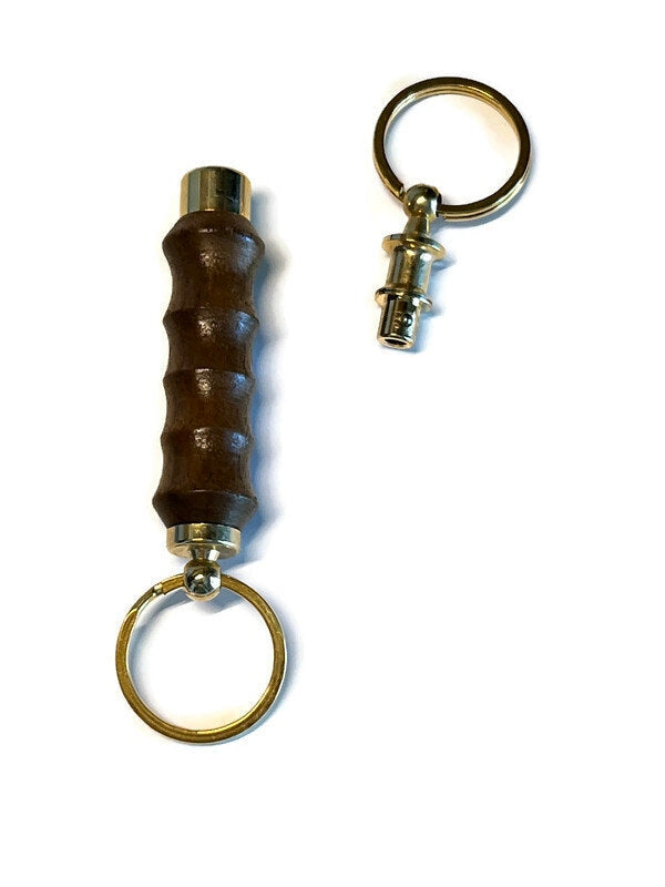 Walnut Wood Keyring with Valet Key Pull Apart in Gold Tone Finish