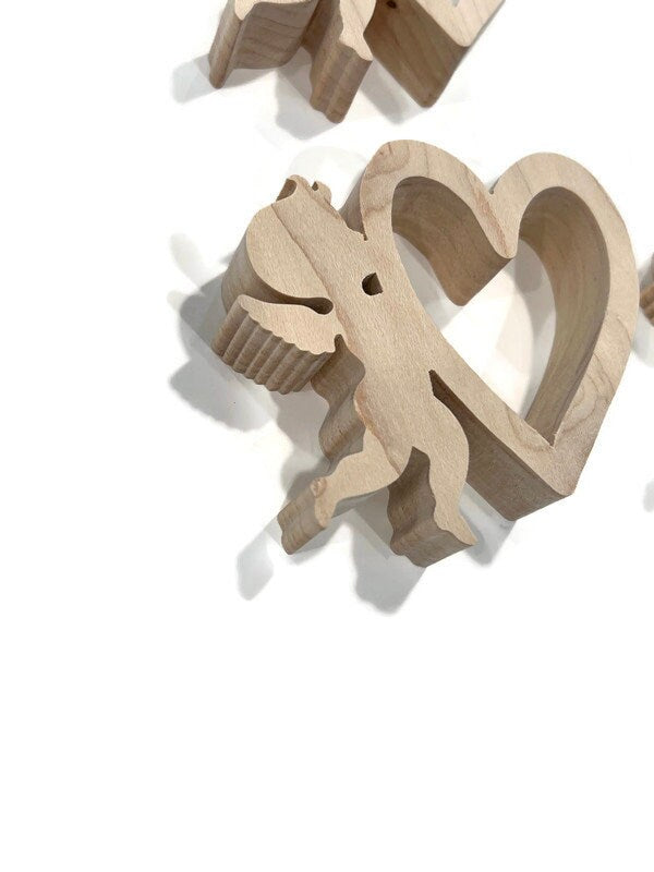 Valentine's Day Napkin Rings for Dinner at Home Cupid and Hearts Unfinished Set of 6