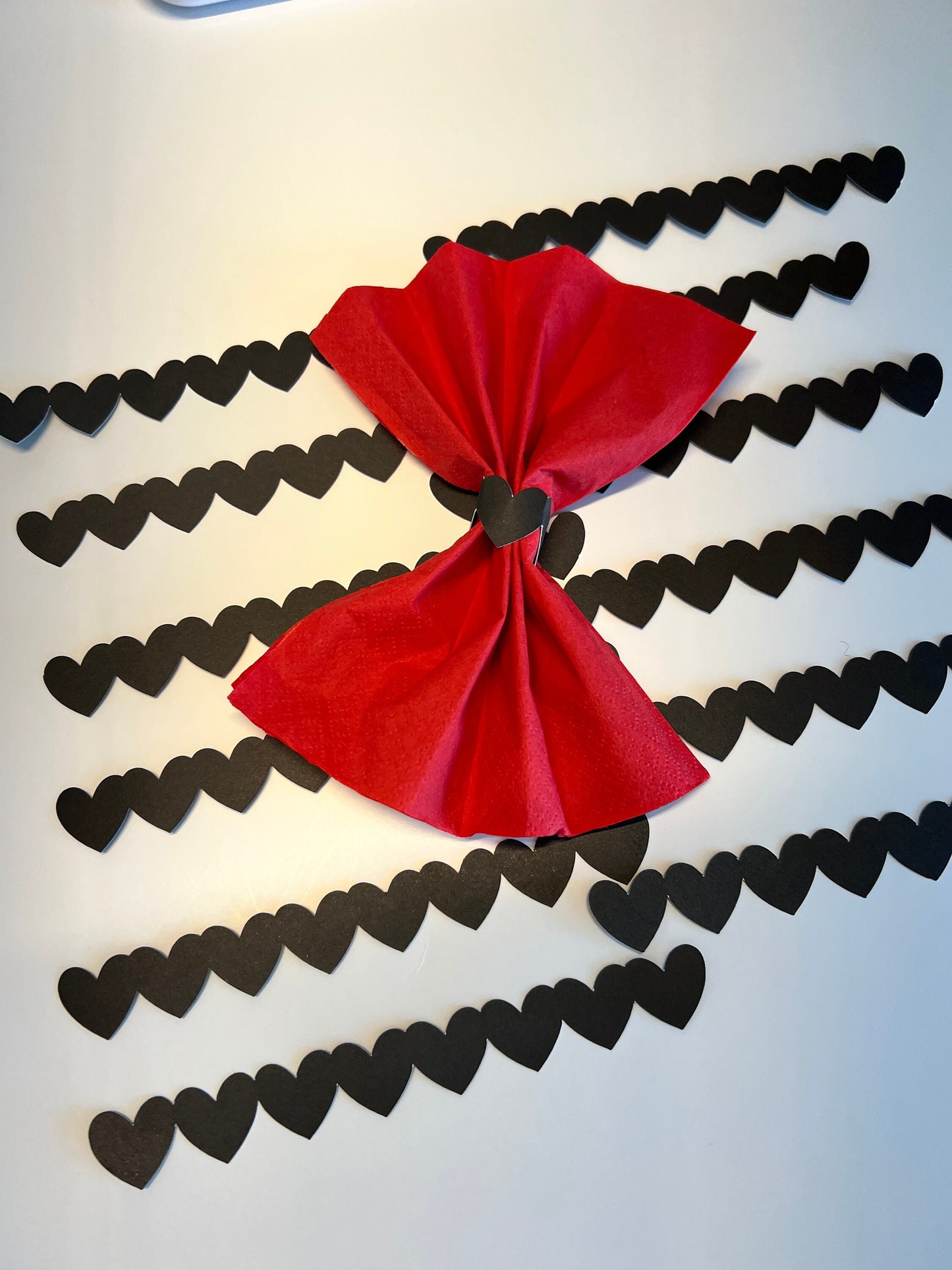 Paper Napkin Rings Black Hearts for Valentines Day Romantic Dinner Wedding Decor Set of 12