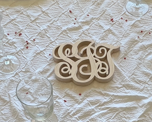 Maple Wood monogram Trivet showing initials sJt