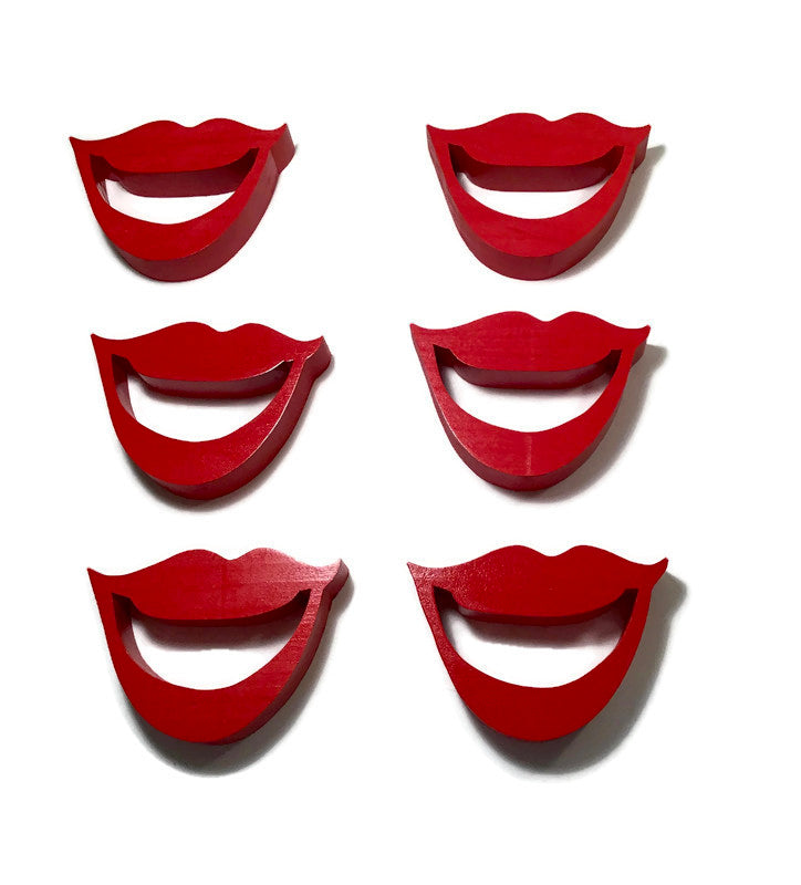 Red Napkin Holder Rings Fun Open Smile Mouth Design Set of 6