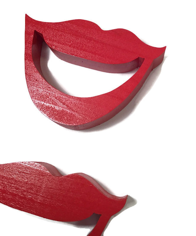 Red Napkin Holder Rings Fun Open Smile Mouth Design Set of 6