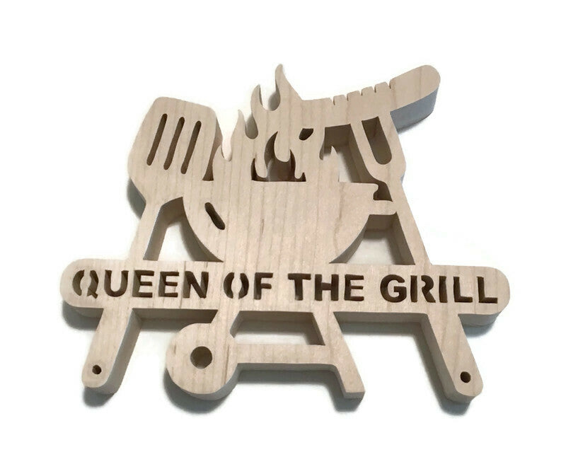 Queen of The Grill Kitchen Trivet  Hot Pad 8" x 6" Solid Maple