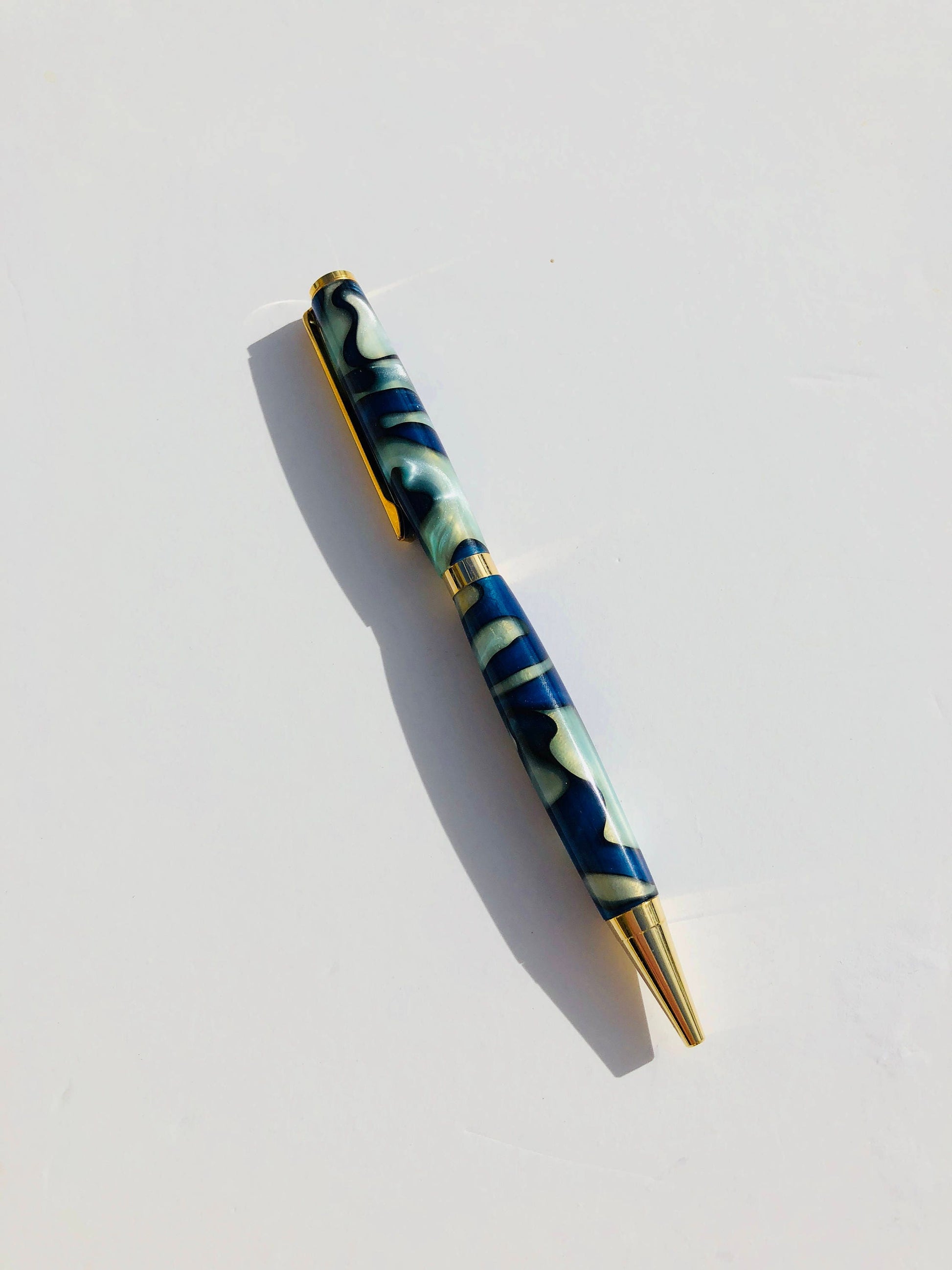 Specialty Twist Pen Black Ink Medium Point Refillable Blue Grey Acrylic