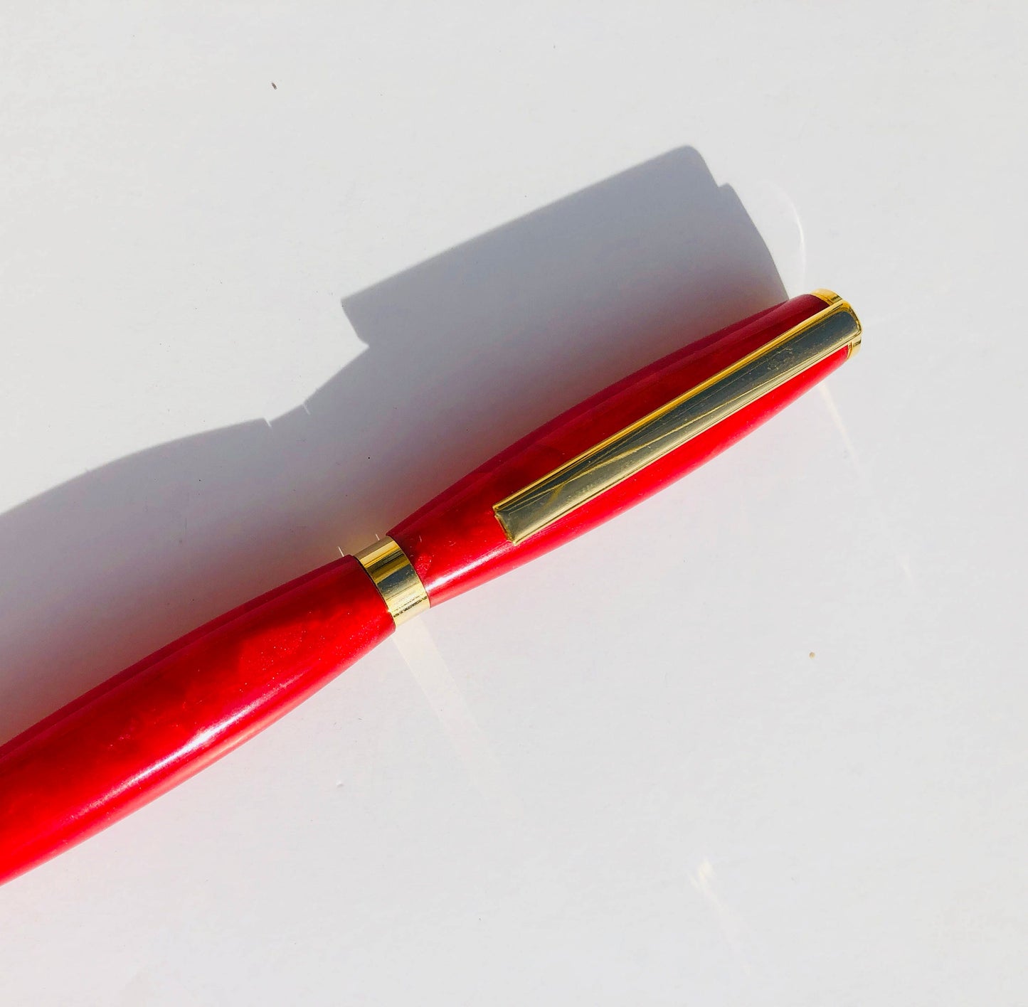 Pen Black Ink Medium Point Refillable Red Acrylic with Gold Accents
