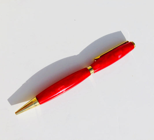 Pen Black Ink Medium Point Refillable Red Acrylic with Gold Accents