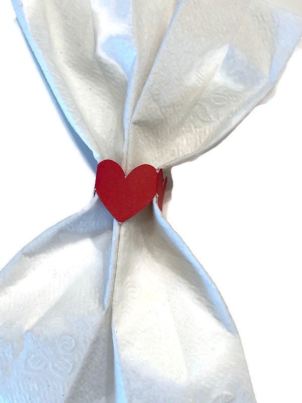 Paper Napkin Rings Red Hearts for Valentines Day Romantic Dinner Wedding Decor Set of 12