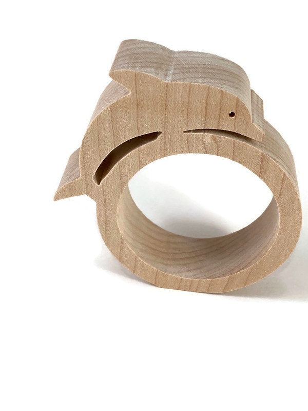 Nautical Dolphin Unfinished Maple Wood Napkin Rings Holders Set of 6