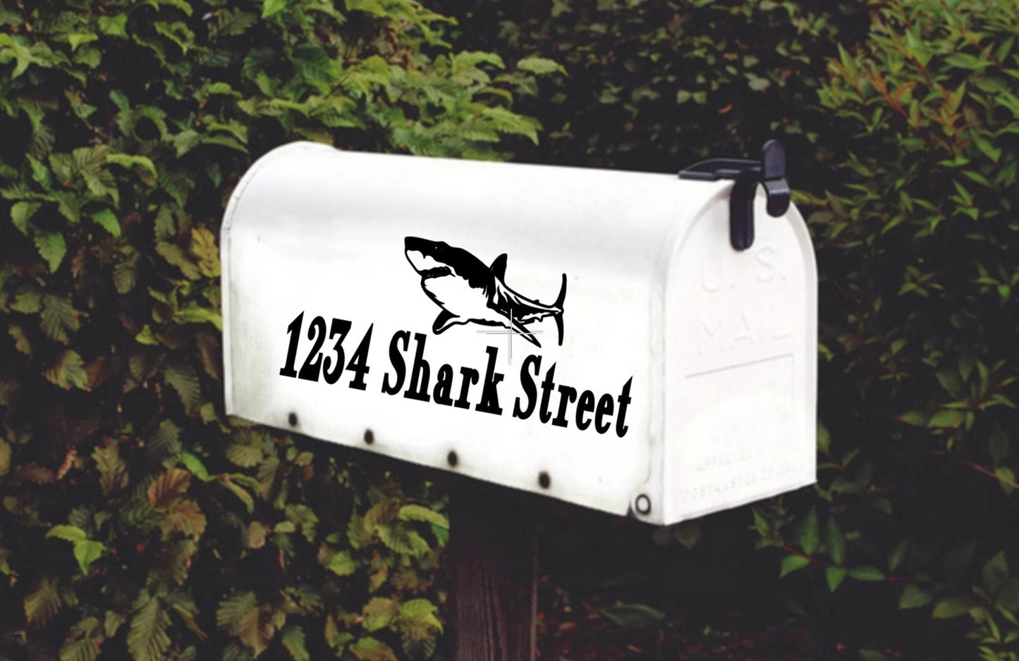 Shark Fish Nautical Personalized Mailbox Decal Set of 2 v1