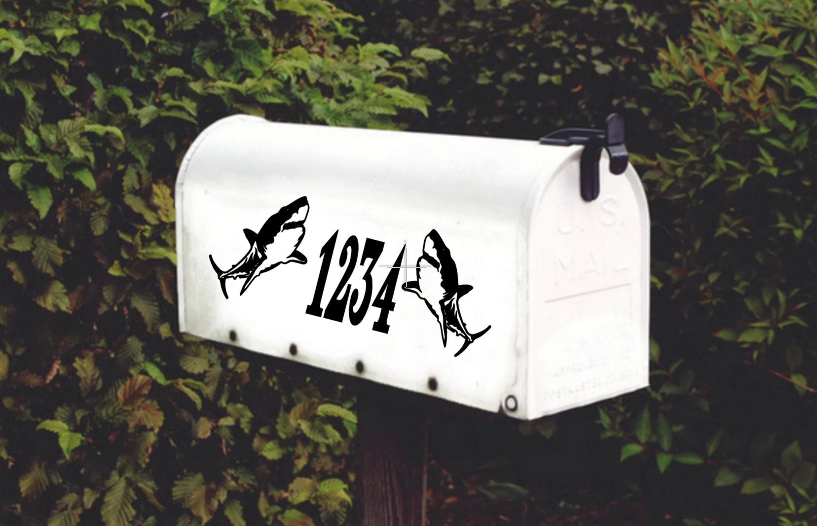 Shark Fish House Numbers Nautical Personalized Mailbox Decal Set of 2