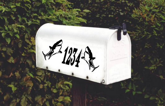 Shark Fish House Numbers Nautical Personalized Mailbox Decal Set of 2