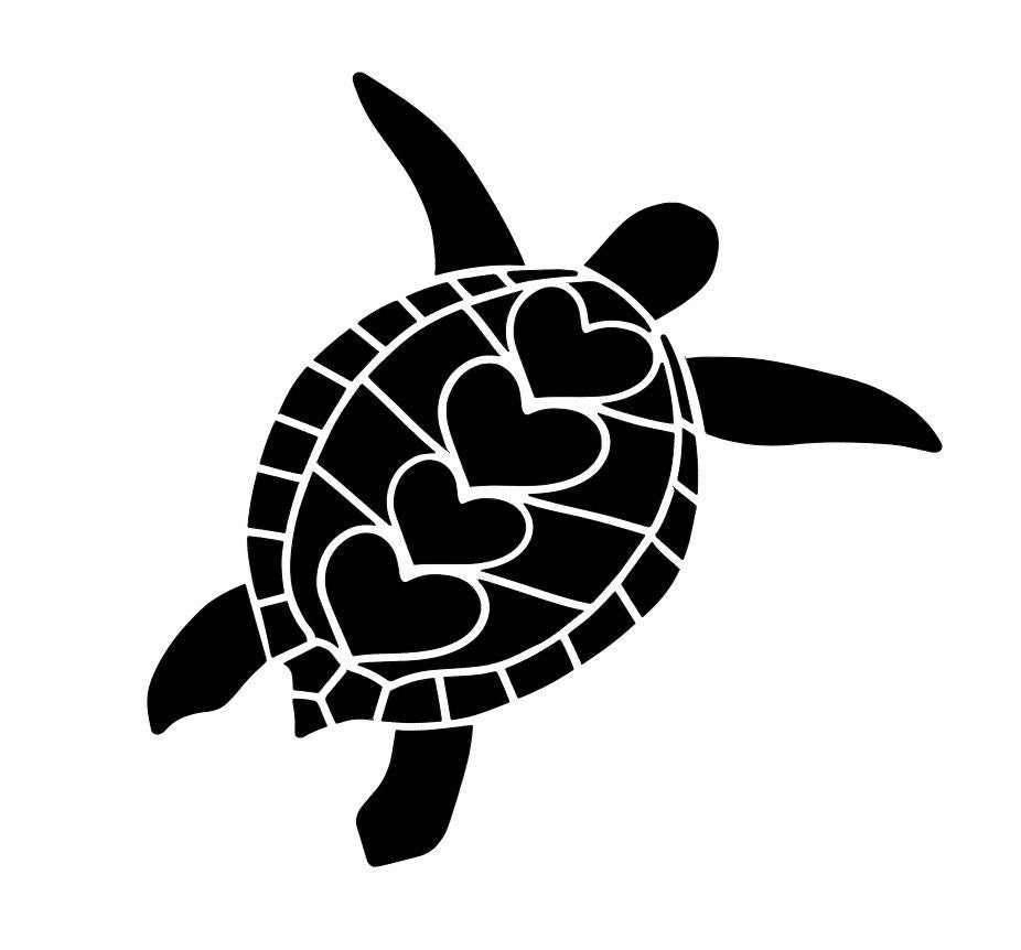 Turtle with Hearts Vinyl Decal