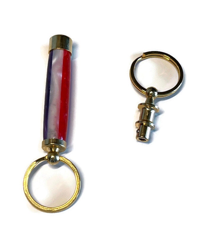 Red White Blue Acrylic Keyring with Valet Key Pull Apart in Gold Tone Finish