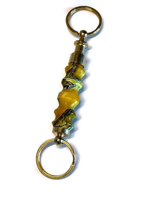 Yellow Gold Acrylic Keyring with Valet Key Pull Apart in Gold Tone Finish