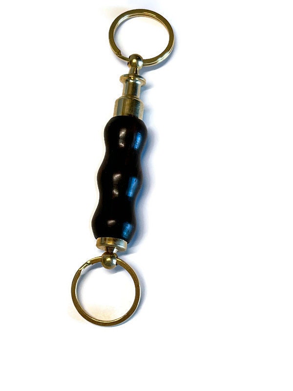 Wood Keyring with Valet Key Pull Apart in Gold Tone Finish
