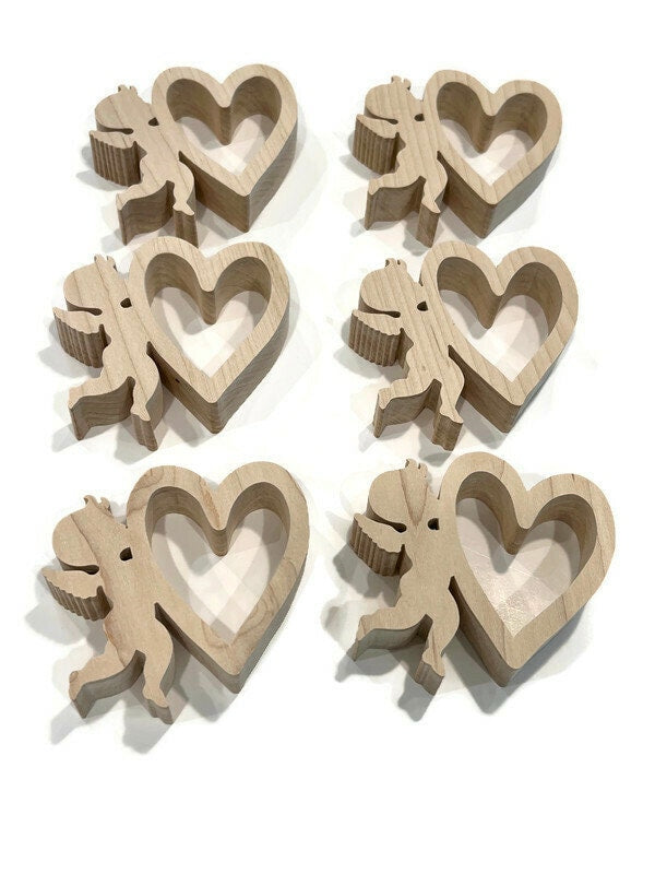 Valentine's Day Napkin Rings for Dinner at Home Cupid and Hearts Unfinished Set of 6