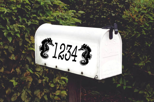 Seahorse House Numbers Mailbox Decal Door Decor Set of 2