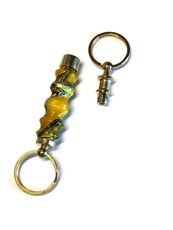 Yellow Gold Acrylic Keyring with Valet Key Pull Apart in Gold Tone Finish