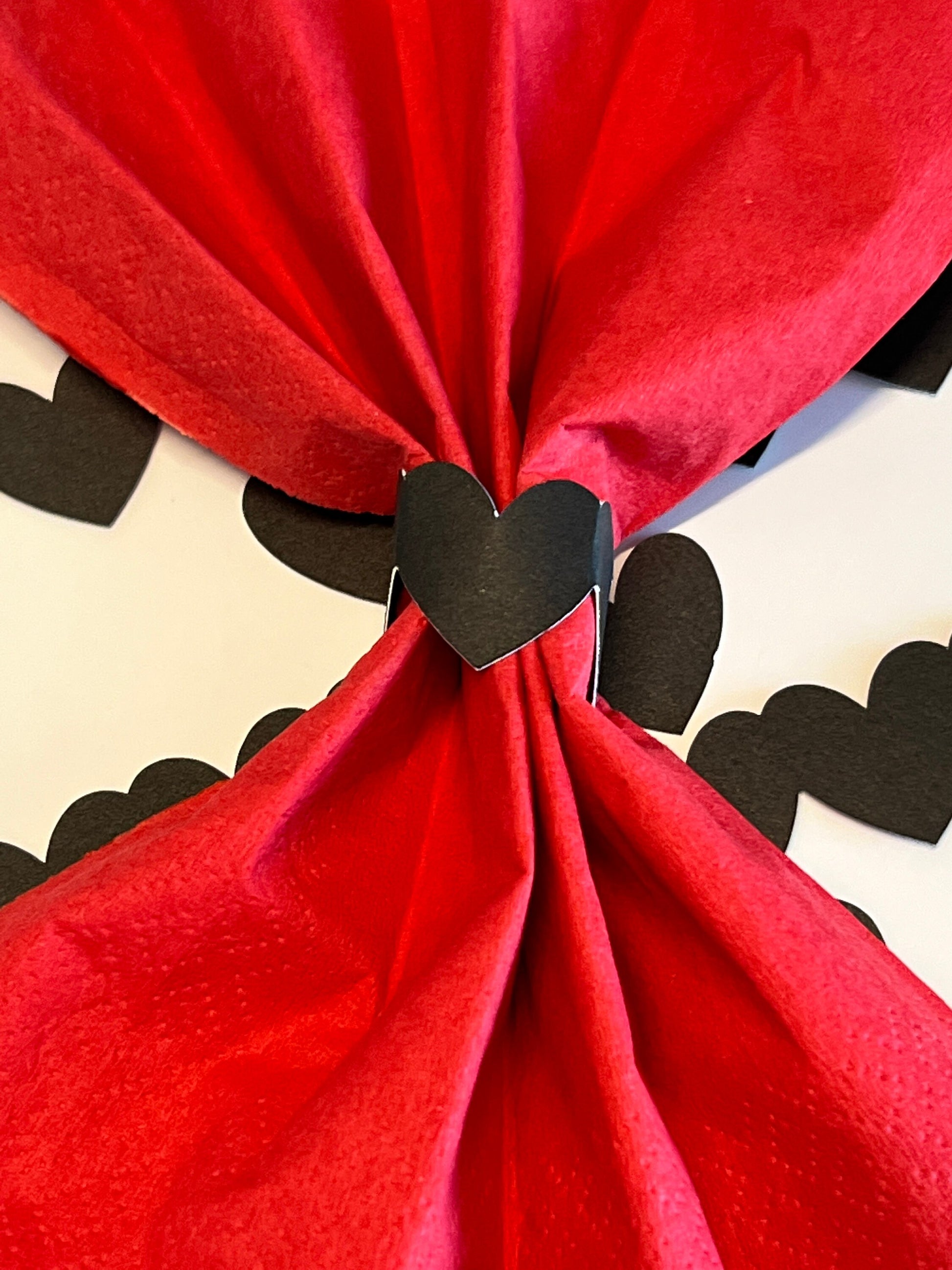 Paper Napkin Rings Black Hearts for Valentines Day Romantic Dinner Wedding Decor Set of 12