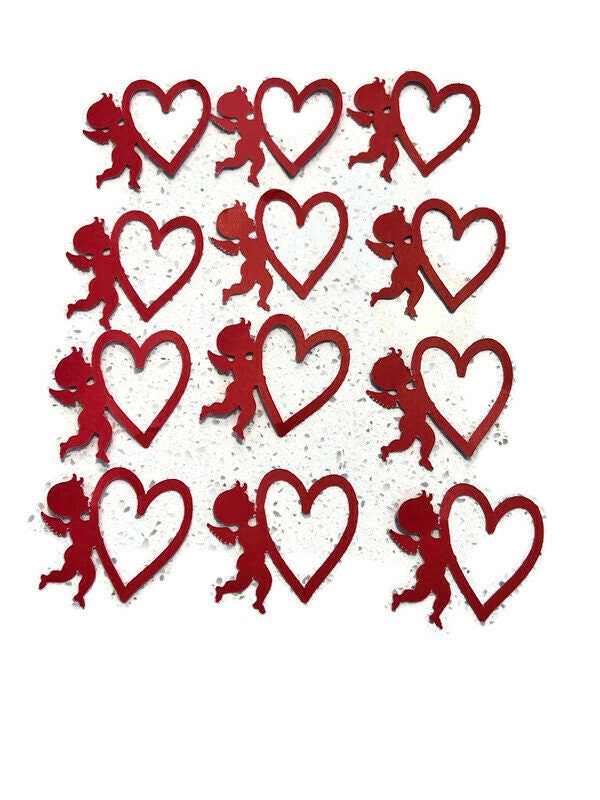 Cupid and Hearts Paper Napkin Rings for Valentines Day Romantic Dinner Wedding Decor Set of 12
