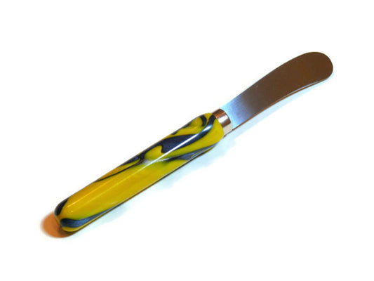 Blue and Yellow Cheese Spreader with Stainless Steel Blade