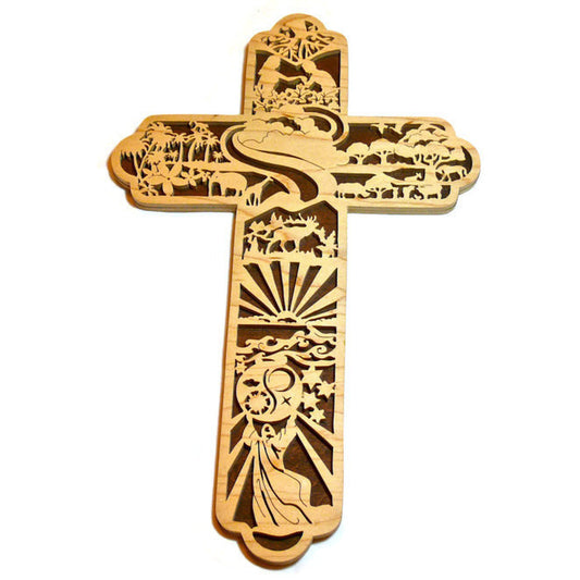 Wood Cross tells the Story of Creation