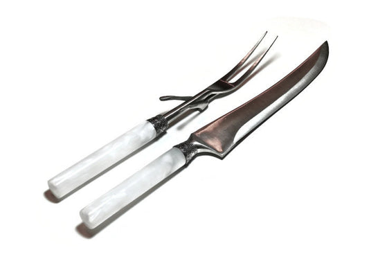 White Handmade Kitchen Cutlery Knife and Fork Carving Set