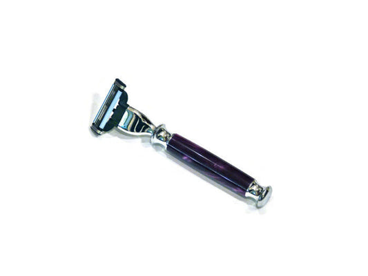 Shaving Razor with Acrylic Purple Eggplant and Polished Chrome Handle