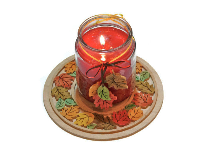 Handmade Fall Red, Orange, Yellow, Green Leaves Jar Candle Holder