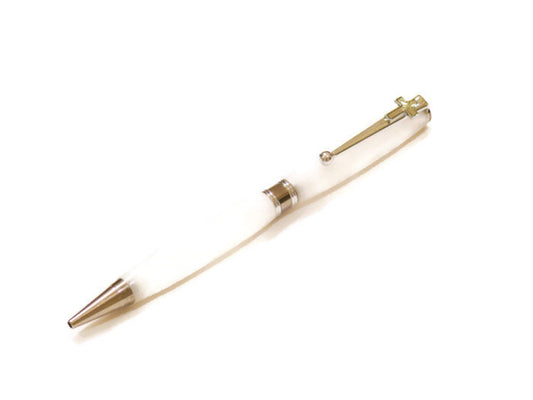 White Acrylic Pen with Gold Finish Cross Clip