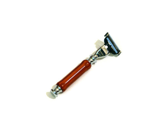 Shaving Razor with Tulip Wood  and Polished Chrome Handle