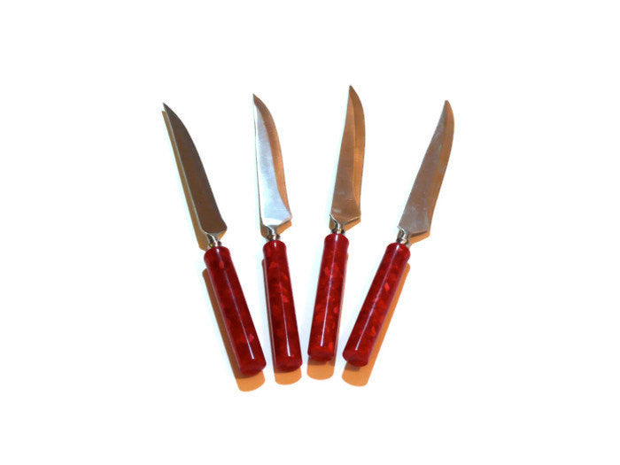 Kitchen Cutlery Red Steak Knives Set of 4